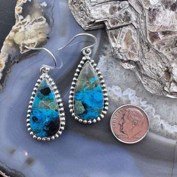 Sterling Southwestern Style Teardrop Shattuckite Dangle Earrings For Women - Picture 8 of 10